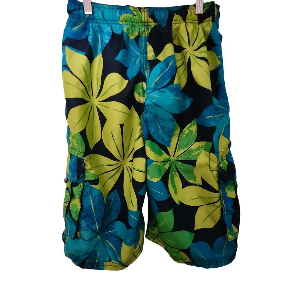 Kanu Surf Boys Long Tropical Print Swim Trunks Size 14/16 Large